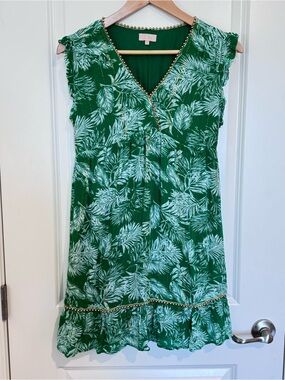 GOA Paris Palm Leaf Boho Resortwear Dress Womens Sz Small Beaded Beachwear